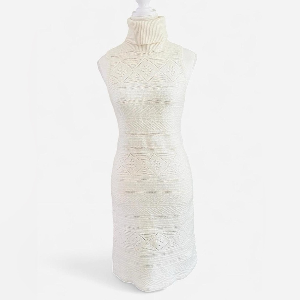Lauren Ralph Lauren Ivory Cable Knit Turtleneck Sweater Dress Medium